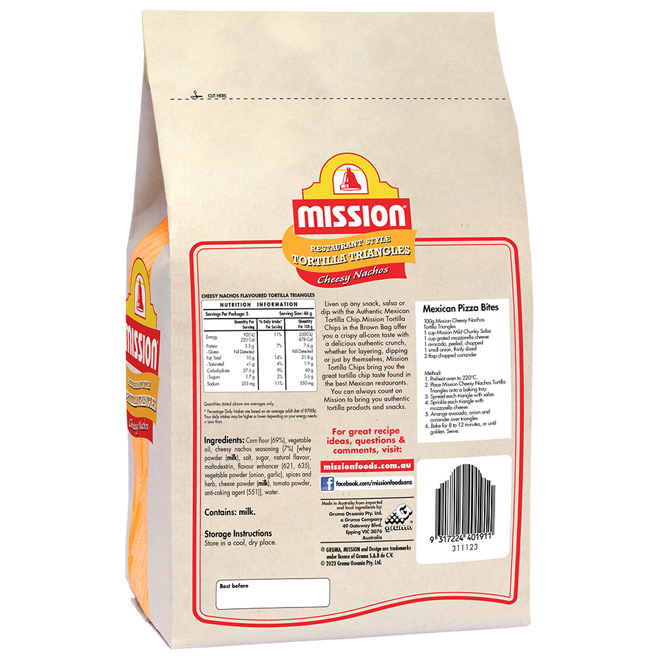 Mission Cheesy Nachos Tortilla Triangles Render Logo Back