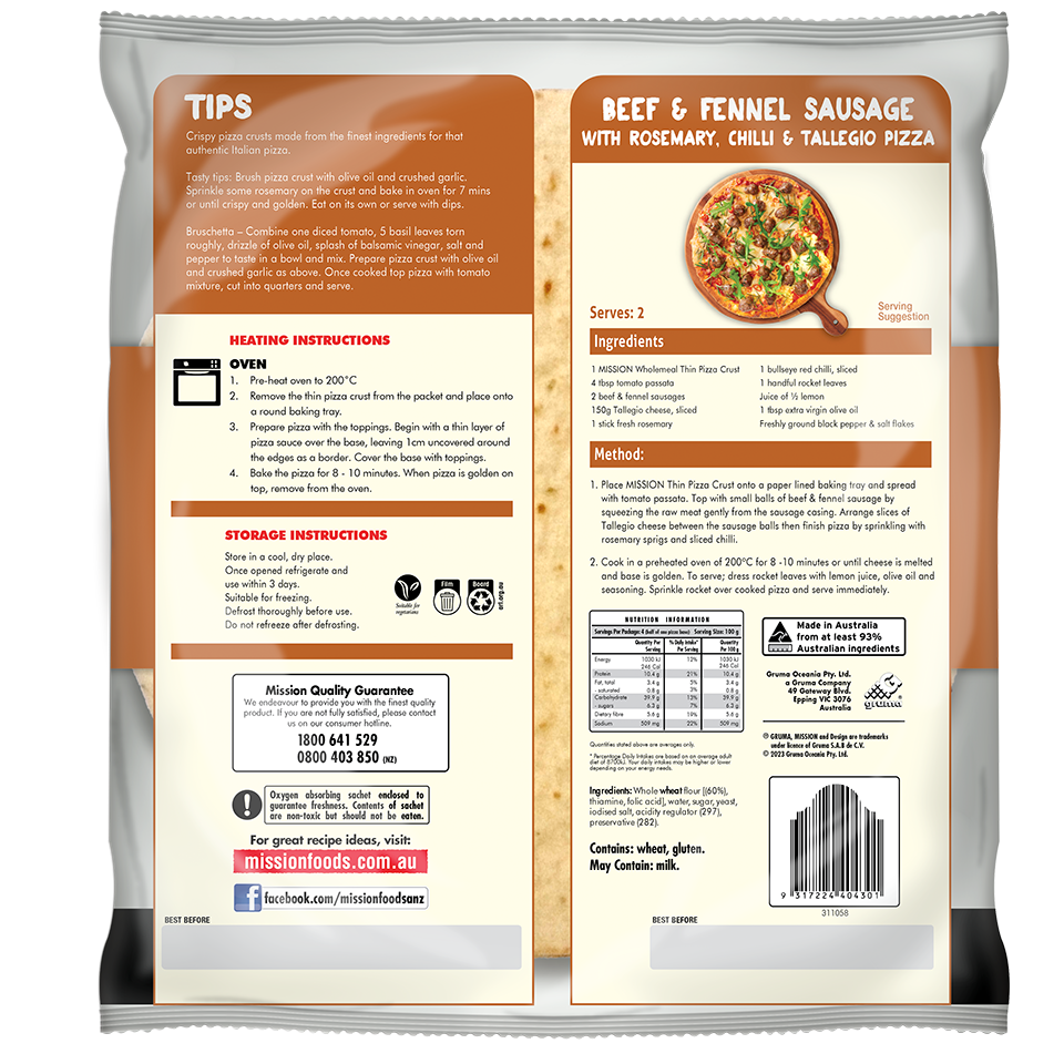 Mission Thin Pizza Crusts Wholemeal Render Logo Back