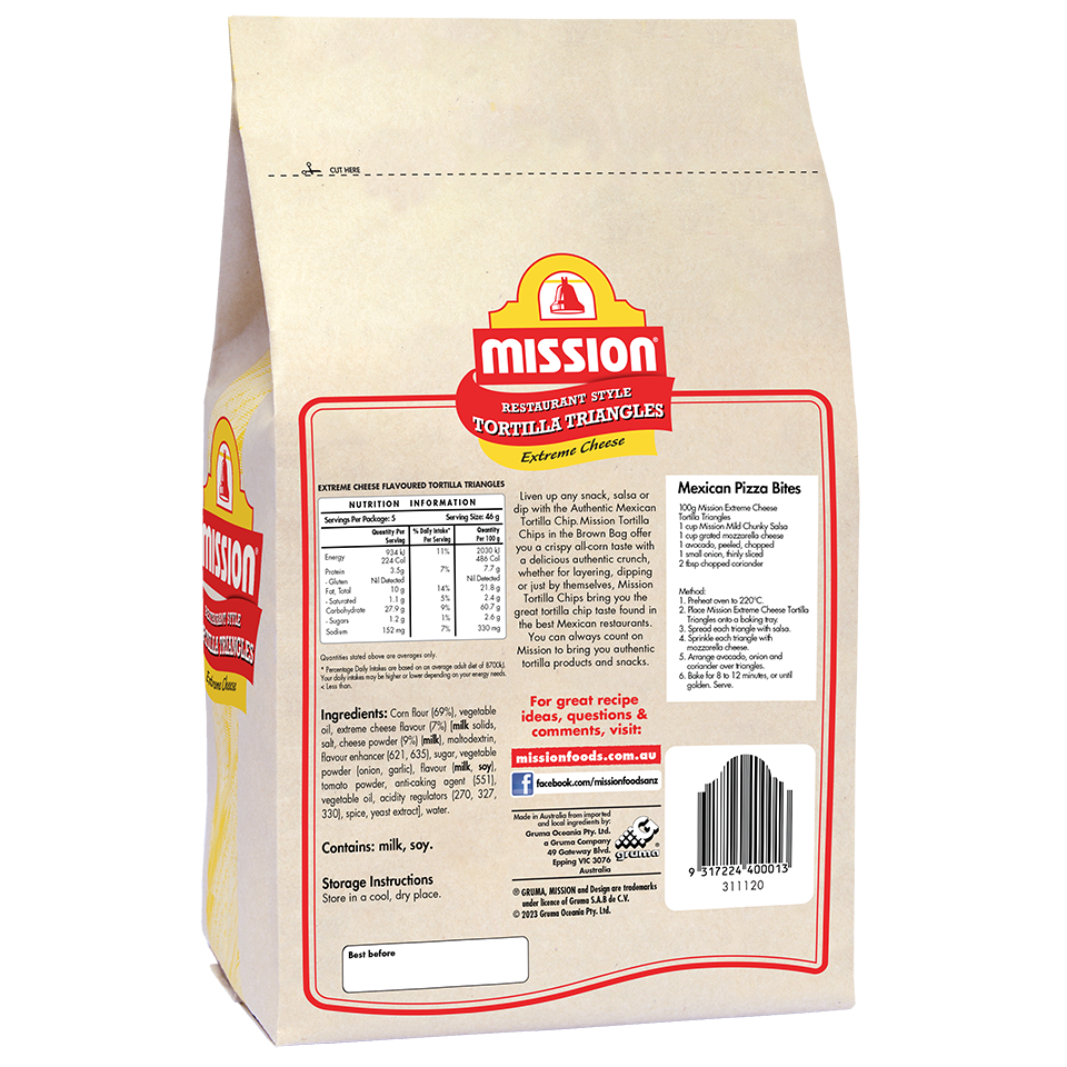 Mission Extreme Cheese Tortilla Triangles Render Logo Back