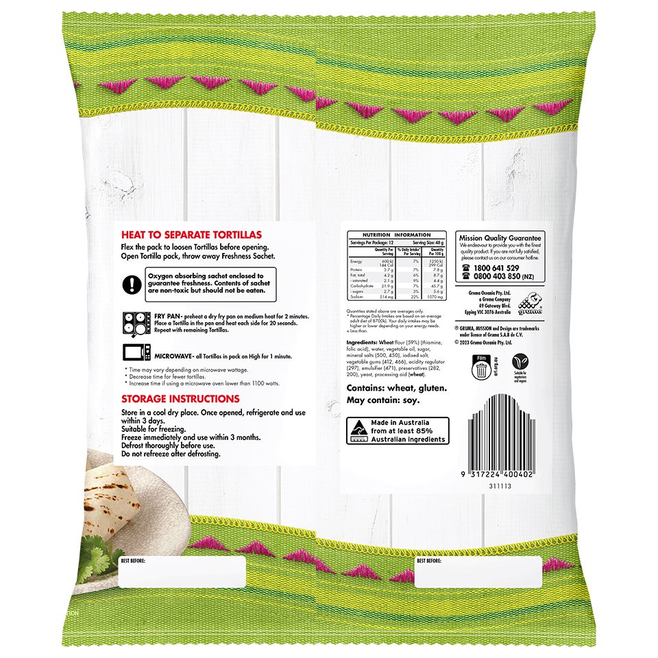 Mission Extra Soft Original Tortillas Render Logo Back