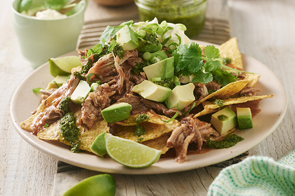 Pulled Pork Nachos with Salsa Verde 