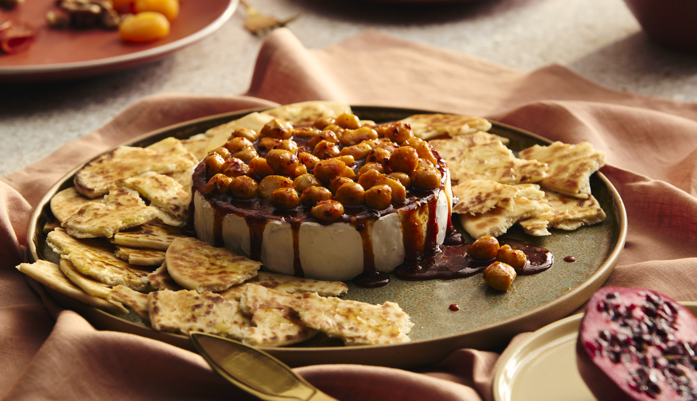 Hot Honey Macadamia Brie with Naan