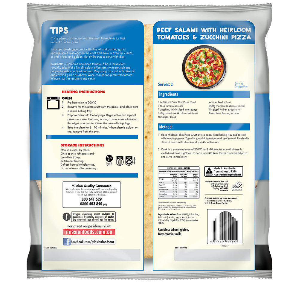 Mission Thin Pizza Crusts Plain Render Logo Back
