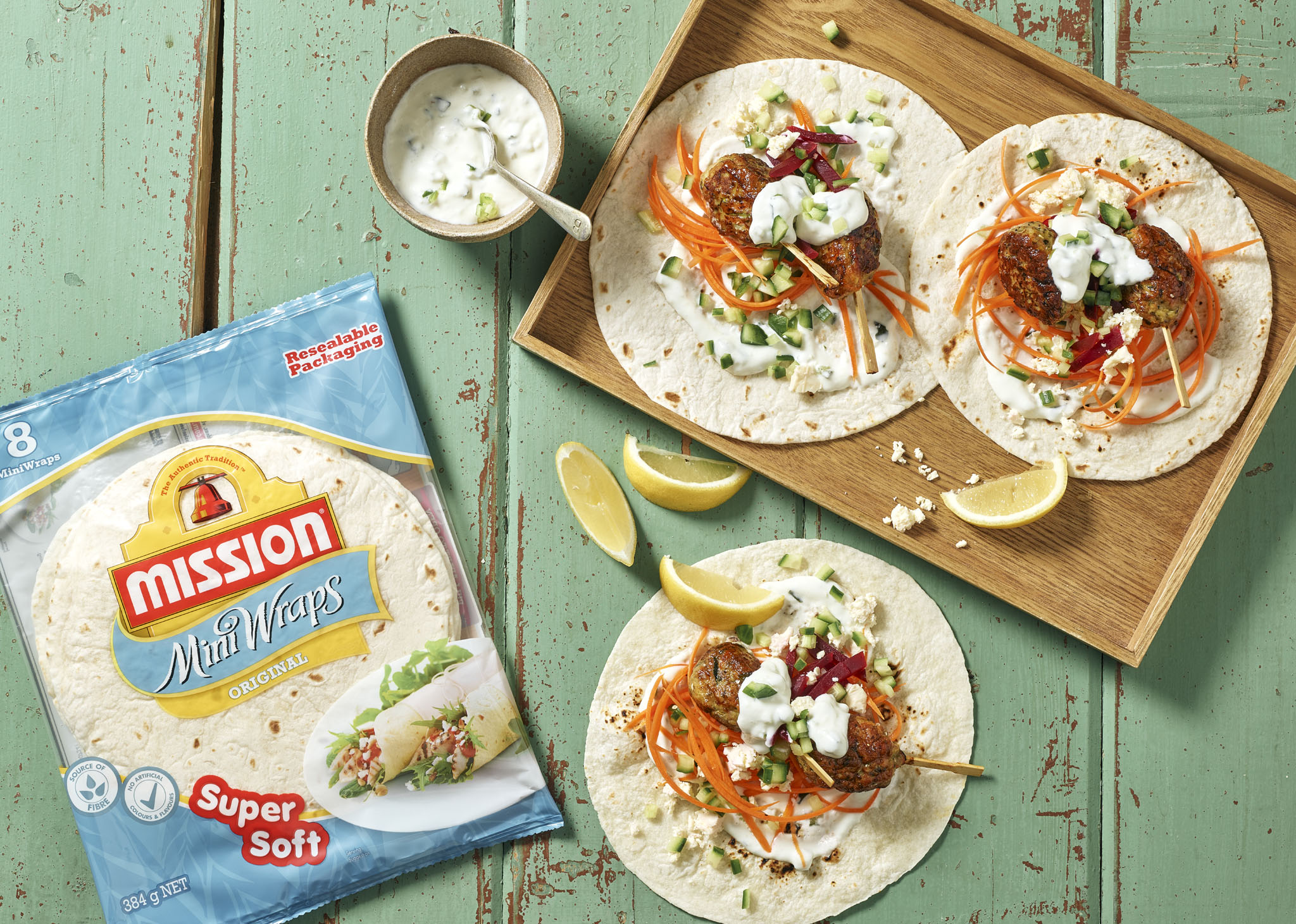 Chicken Kebabs with Tzatziki Mini Wraps