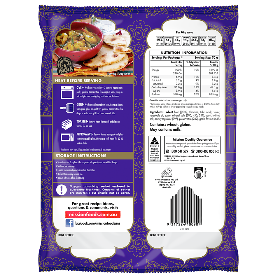 Mission Garlic Naan Bread Render Logo Back