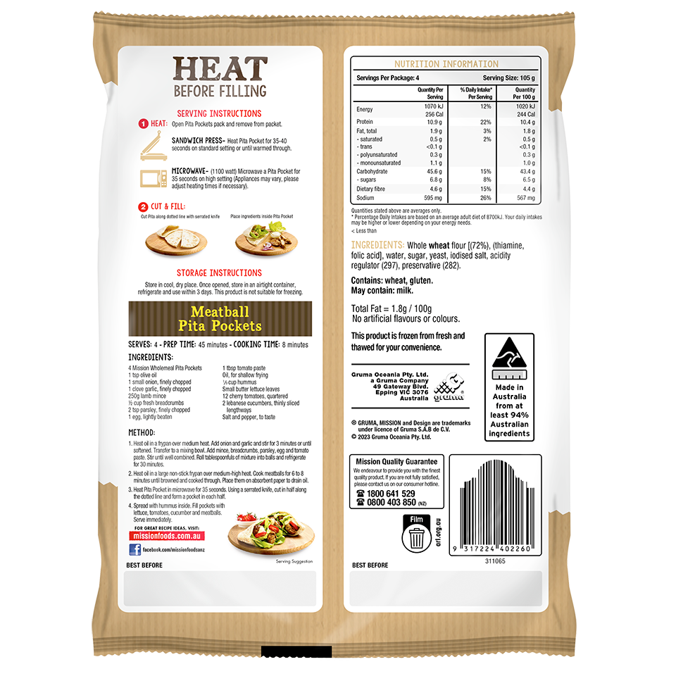 Mission Pita Pocket Wholemeal Render Logo Back