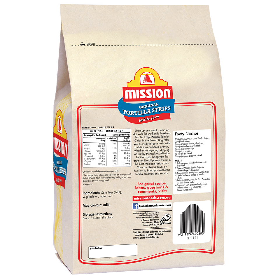 Mission White Corn Tortilla Strips Render Logo Back