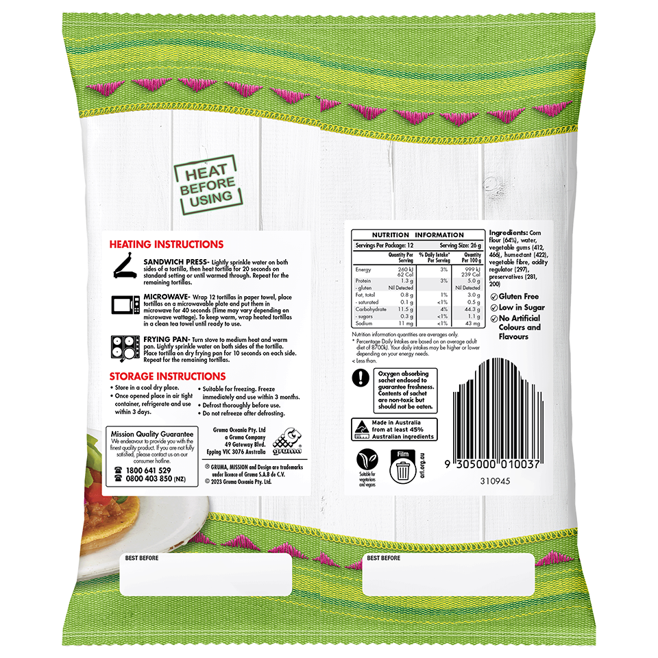Mission Tortilla Yelllow Corn Back